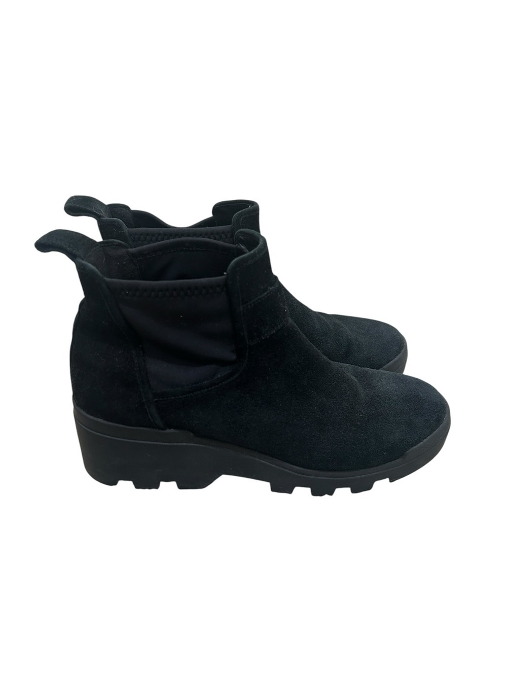 Eileen Fisher Black Slip-On suede Leather pull on wedge Boots size 7